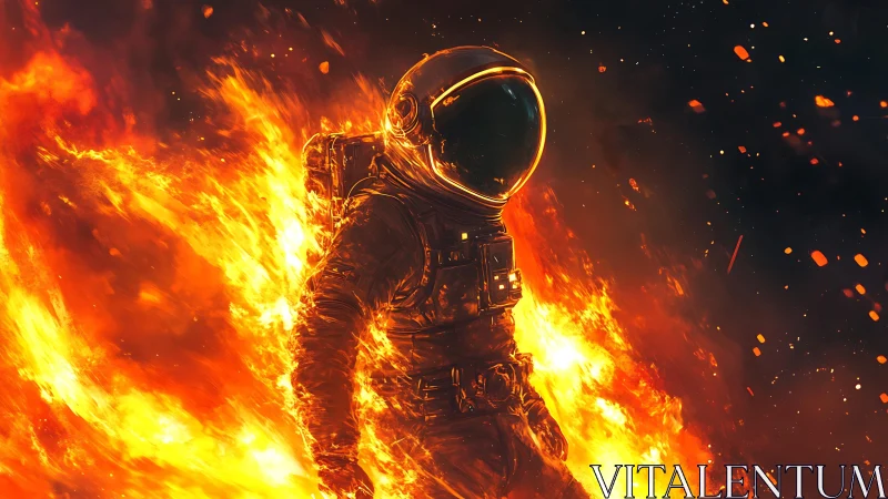 Astronaut in Inferno: Spacesuit Against Roiling Flames