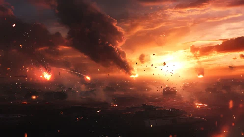 Cataclysm erupts across twilight horizons where chaos orchestrates destruction