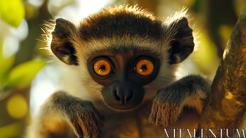 Young lemur faces camera with shallow depth of field