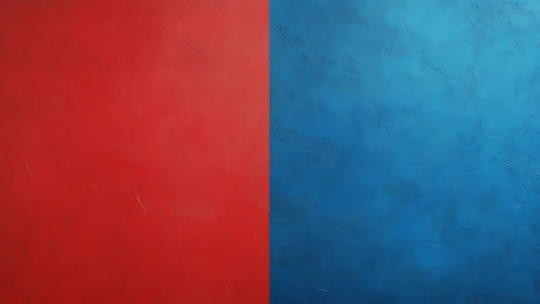 Bold red and blue split wall with cozy textured softness.