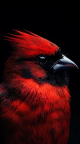 Crimson cardinal portrait under dramatic black background