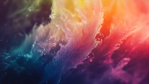 Iridescent macro feather plumes in refracted spectral light field.