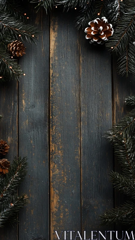 Rustic evergreen border on weathered wooden backdrop.