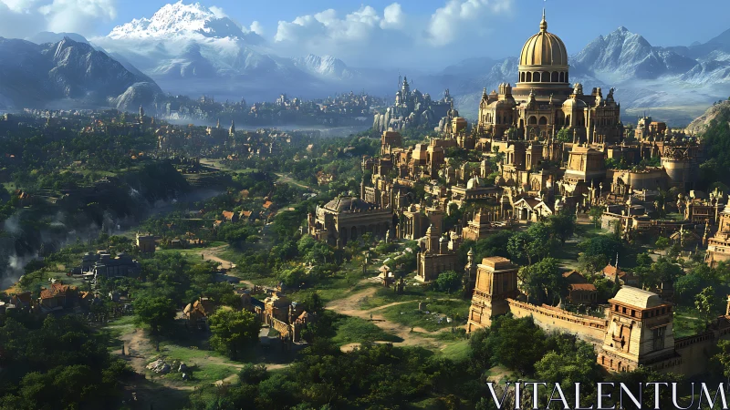 Sunlit domed citadel crowns a sprawling emerald valley realm