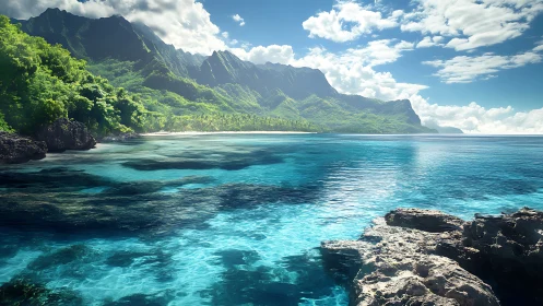 Na Pali Coast Kauai: Verdant Cliffs with Turquoise Lagoon