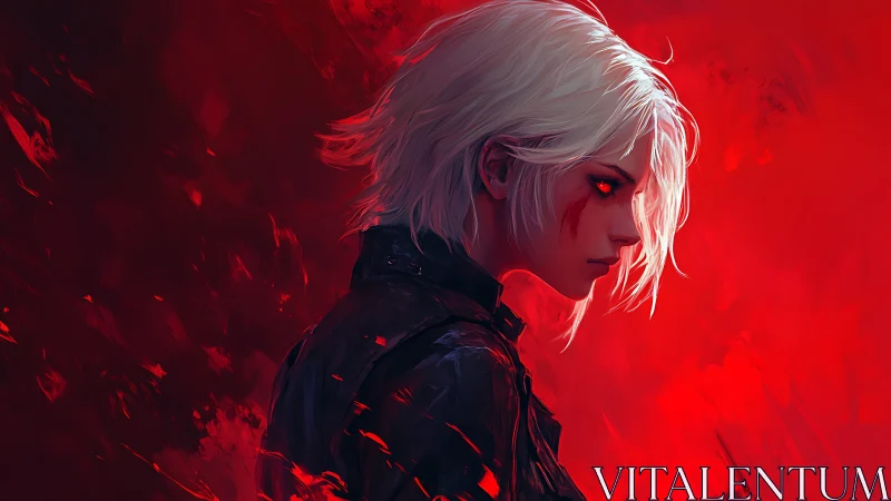 White-haired antihero in red monochrome digital profile study