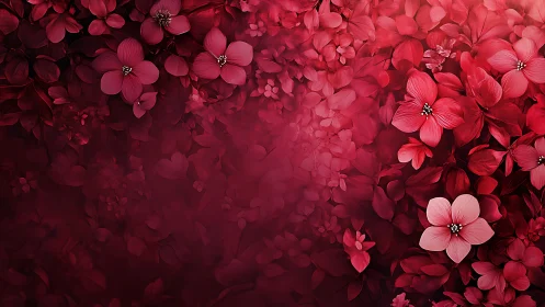 Layered Red Floral Depth Field Composition with Selective Focus Rendering