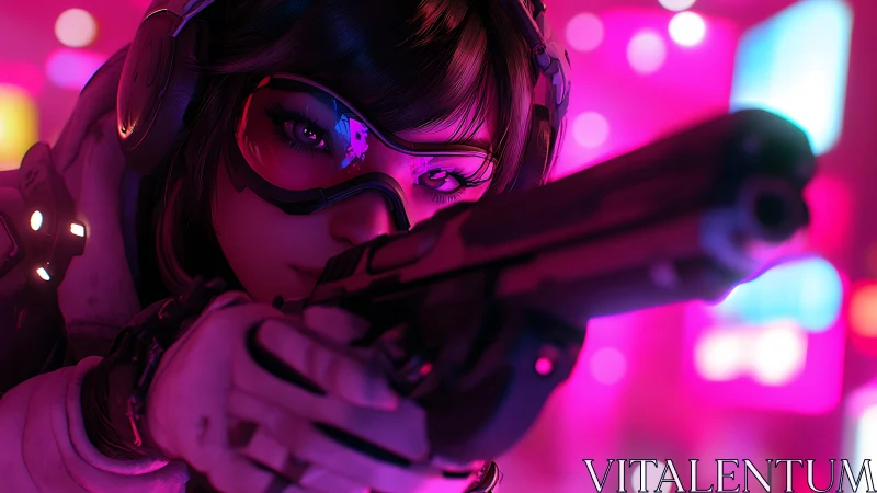 Neon ballistics lock-on with cybernetic sharpshooter focus.