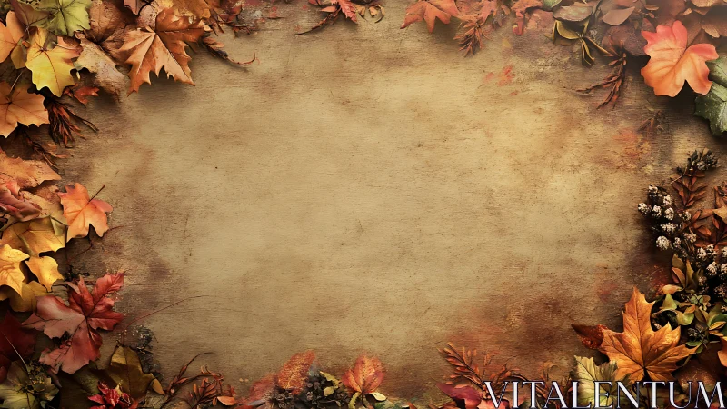 Autumn foliage border framing empty vintage background.