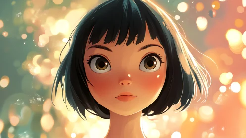 Wide eyed daydreamer drifts through floating lantern lights