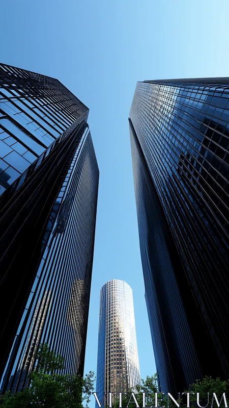 Modern Glass Towers Reaching for Clear Blue Skies