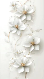 Porcelain Petals Dance: Gold-Dusted Blooms Waltz Upward.