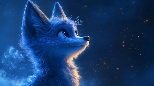 Blue fox character in glowing night environment profile.