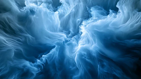 Glacial spirits swirl in a storm of luminous blue mist.