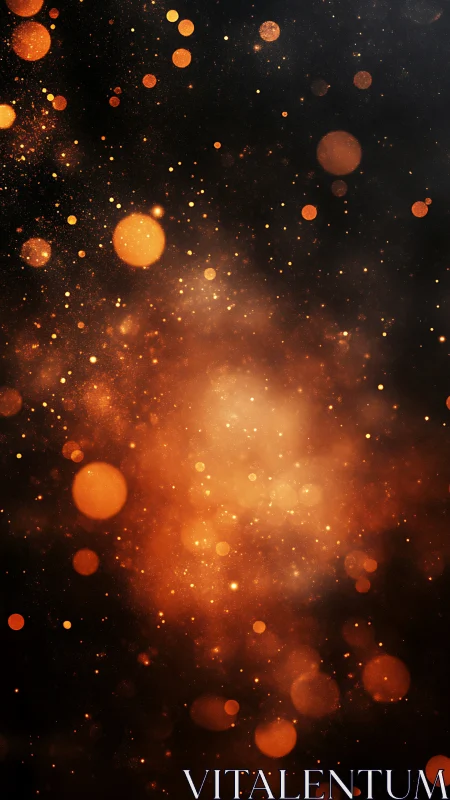 Golden bokeh particles glow against deep black space.