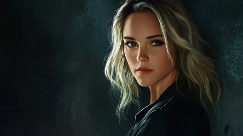 Woman with blonde hair rendered in realistic digital portrait