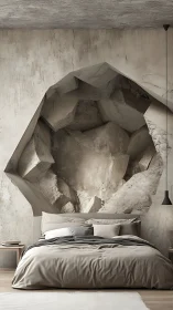 Cavern of concrete dreams cradling a serene modern bedscape.