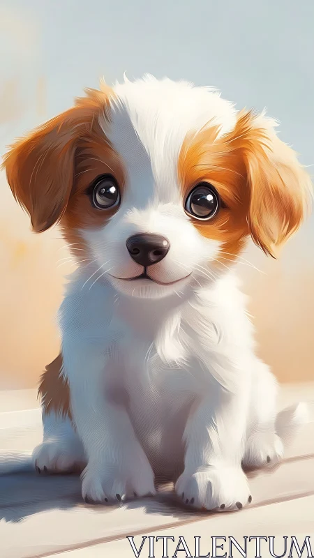 Cute brown and white puppy illustration sitting calmly.