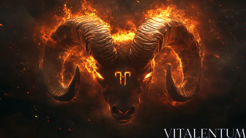 Infernal ram sigil blazing through molten zodiac night.