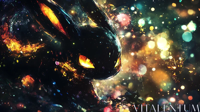 Celestial rabbit silhouette is rendered within luminous particles