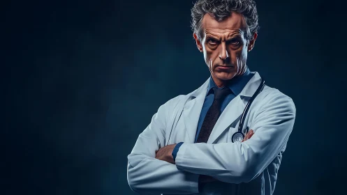 Clinician portrait uses directional lighting and high contrast rendering