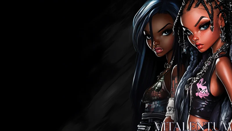 Stylized urban duo in high-contrast digital character art.