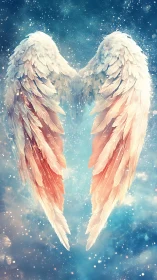 Celestial feathered wings glow against luminous starfield