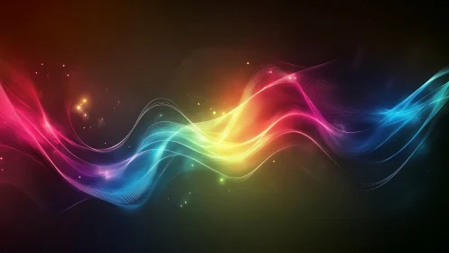 Prismatic light waves flowing across dark gradient field.