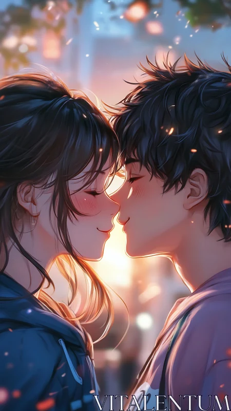 Close-up profile view of two youths facing each other outdoors.