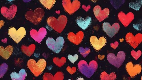 Iridescent Hearts Against Black Background.