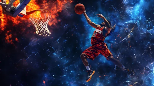 Cosmic slam dunker ignites a nebula of fire and starlight.