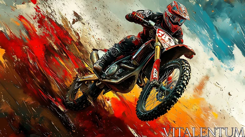 Dirt bike comet carves molten color through stormy sky