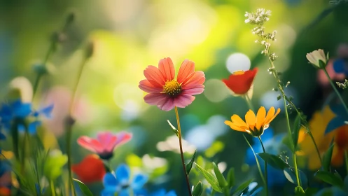 Vibrant Garden Blooms in Soft Focus Field.