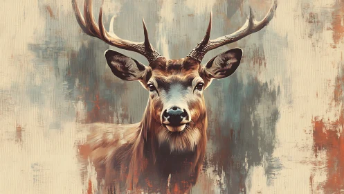 Digitally rendered stag portrait with textured abstract background