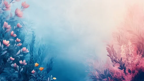 Bilateral Floral Gradient Composition with Pink and Blue Chromatic Transition