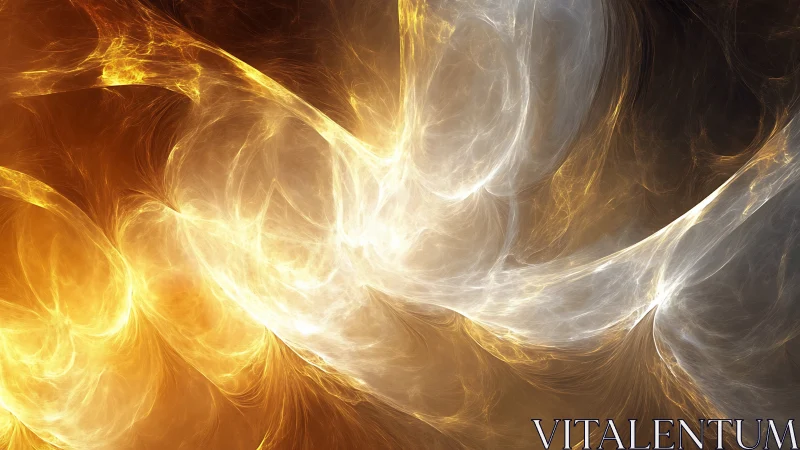 Glowing golden and silver energy swirls dance across darkness