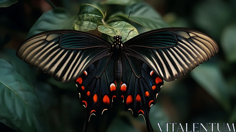 Macro study of iridescent swallowtail butterfly wings and pattern
