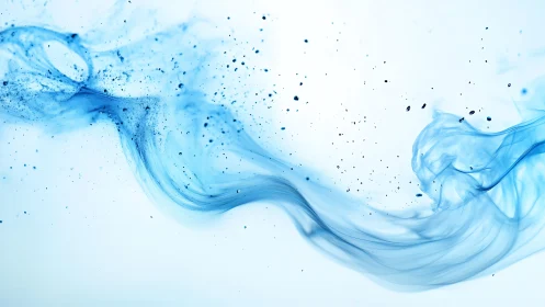 Abstract Blue Ink Flow with Dynamic Swirls on White Background.