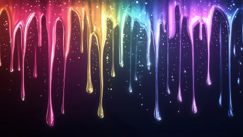 Luminous rainbow drips sliding down a midnight dreamscape.