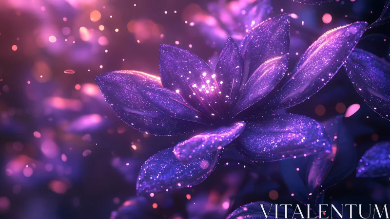 Enchanted Purple Flowers Glowing with Magical Light