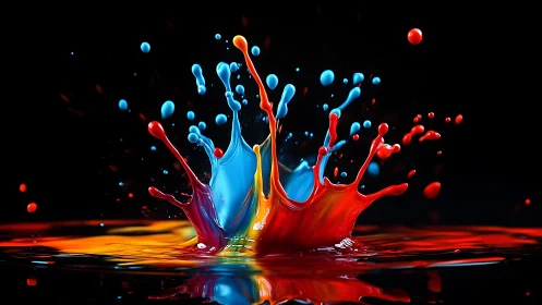 Colorful paint splash duet dancing in the dark night.