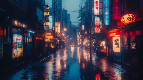Rainy neon alley where quiet city nights feel alive.