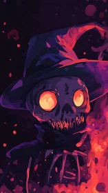 Enchanted fire-lit skull mage gazes through glowing embers