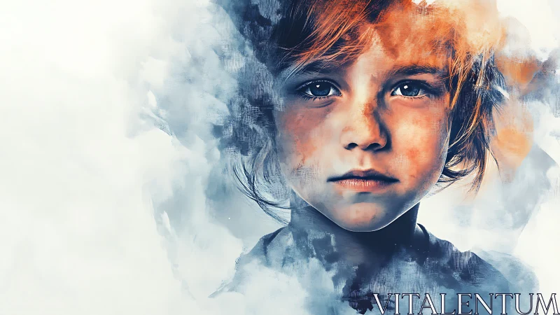 Child's Contemplative Portrait Dissolves into Atmospheric Cloud