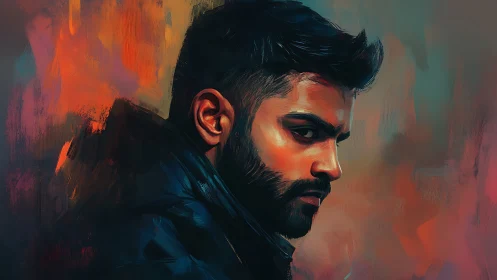 Digital painting portrait with dramatic chiaroscuro lighting.