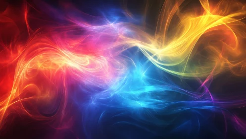 Flowing multicolor light trails on dark abstract background.