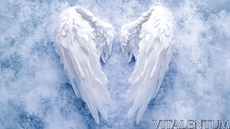 Snow-kissed angel wings resting on a hush of clouds.