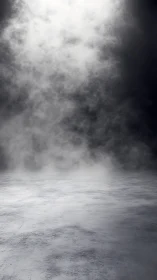 Empty misty studio floor under dramatic spotlight haze.