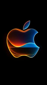 Neon glass logo glows with orange and blue gradients.