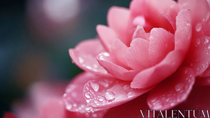 Dewy Pink Peony Bloom: Macro Botanical Detail Study.